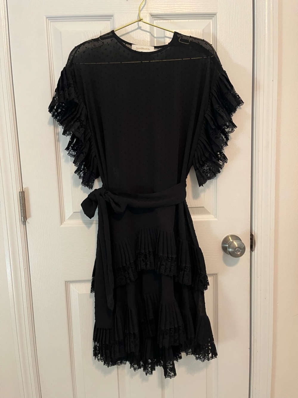 Zimmermann Espionage Frill Mini Dress Black Swiss Dot Lace Size 1 Rare - Picture 4 of 16